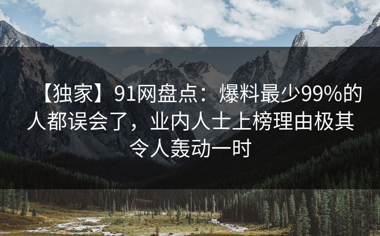 【独家】91网盘点：爆料最少99%的人都误会了，业内人士上榜理由极其令人轰动一时