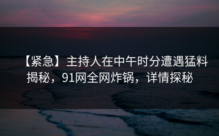 【紧急】主持人在中午时分遭遇猛料揭秘，91网全网炸锅，详情探秘